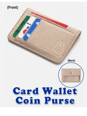 Miffy Rabbit Beige Faux Leather Wallet Card ID Holder Coin Purse Zip Snap Case